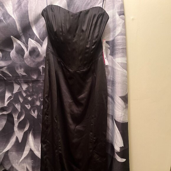 Aqua Faux Feather Trim Strapless Dress - Picture 5 of 5